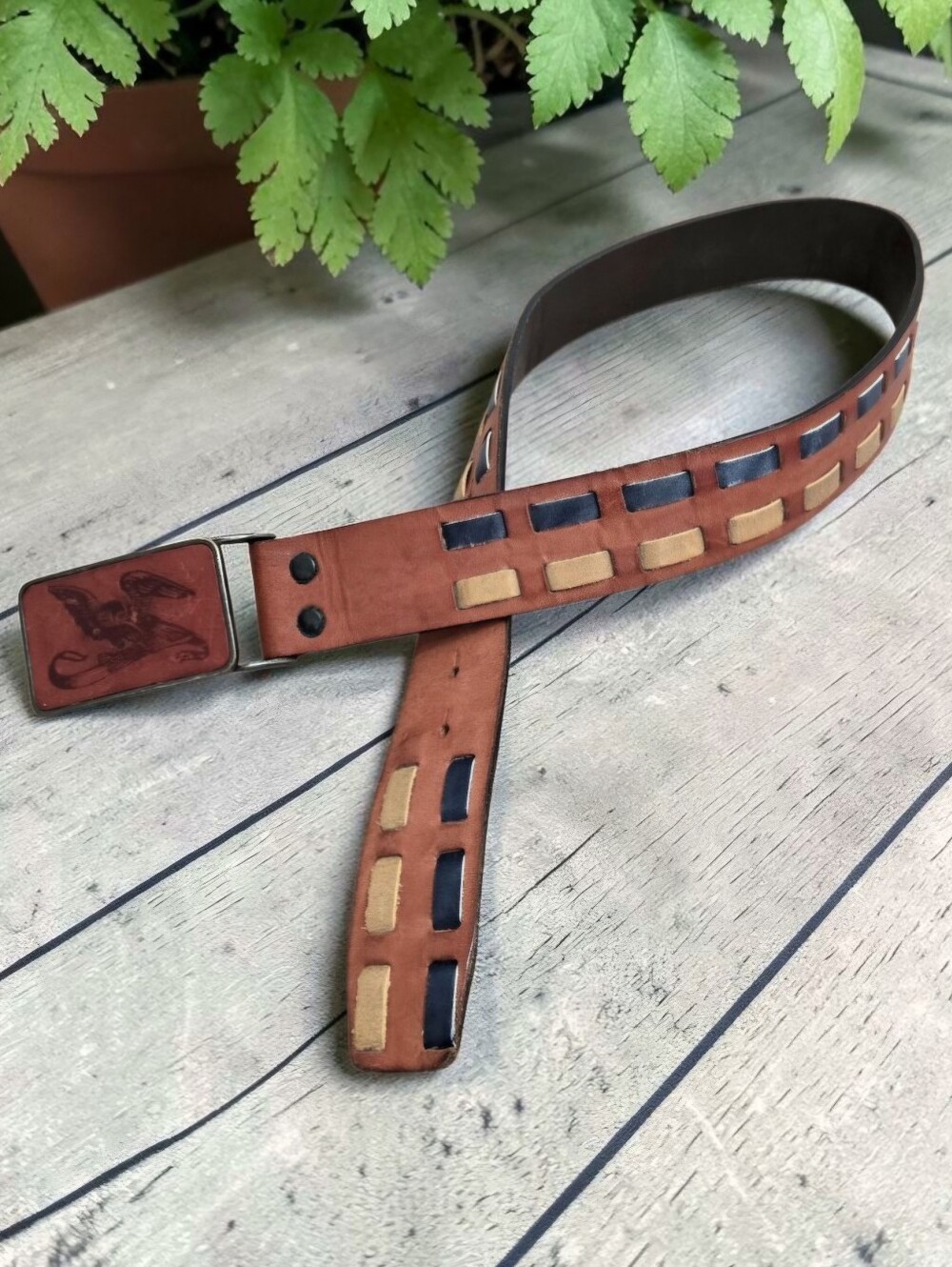 Vintage 90s Y2K GAP Woven Leather Belt Eagle Buckle Italy 32